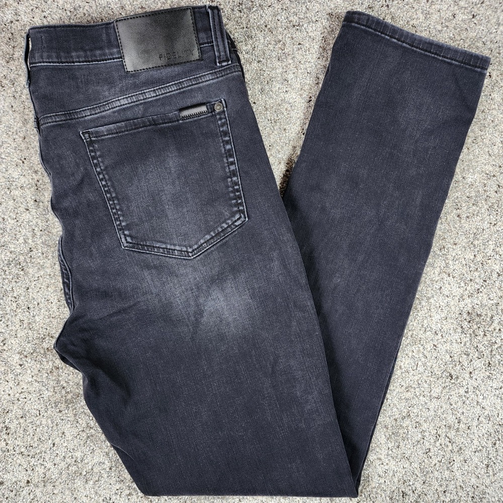 Fidelity Denim Jeans Mens 38 Torino Slim Straight Faded Black Stretch Excellent